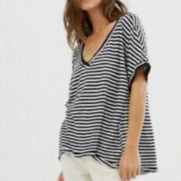 Free people Black and White Striped Short Sleeve Tee - Picture 2 of 7